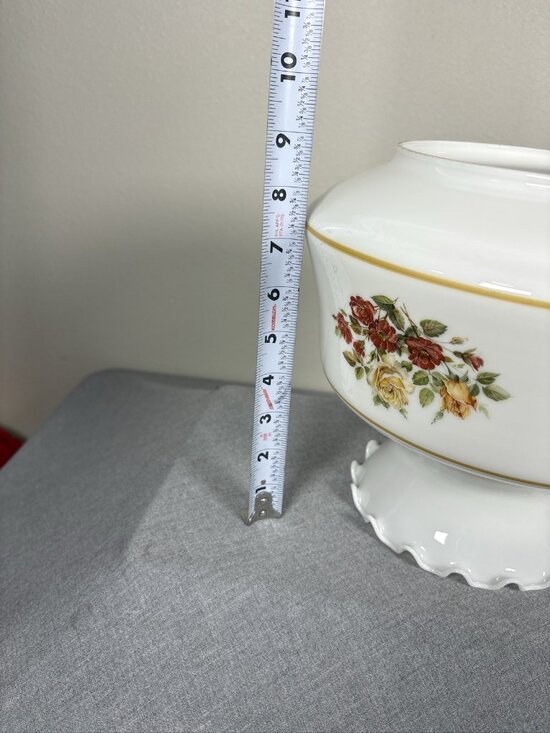 Milk Glass Hurricane Lamp Shade Gold Trim Floral Ruffled Rim Globe